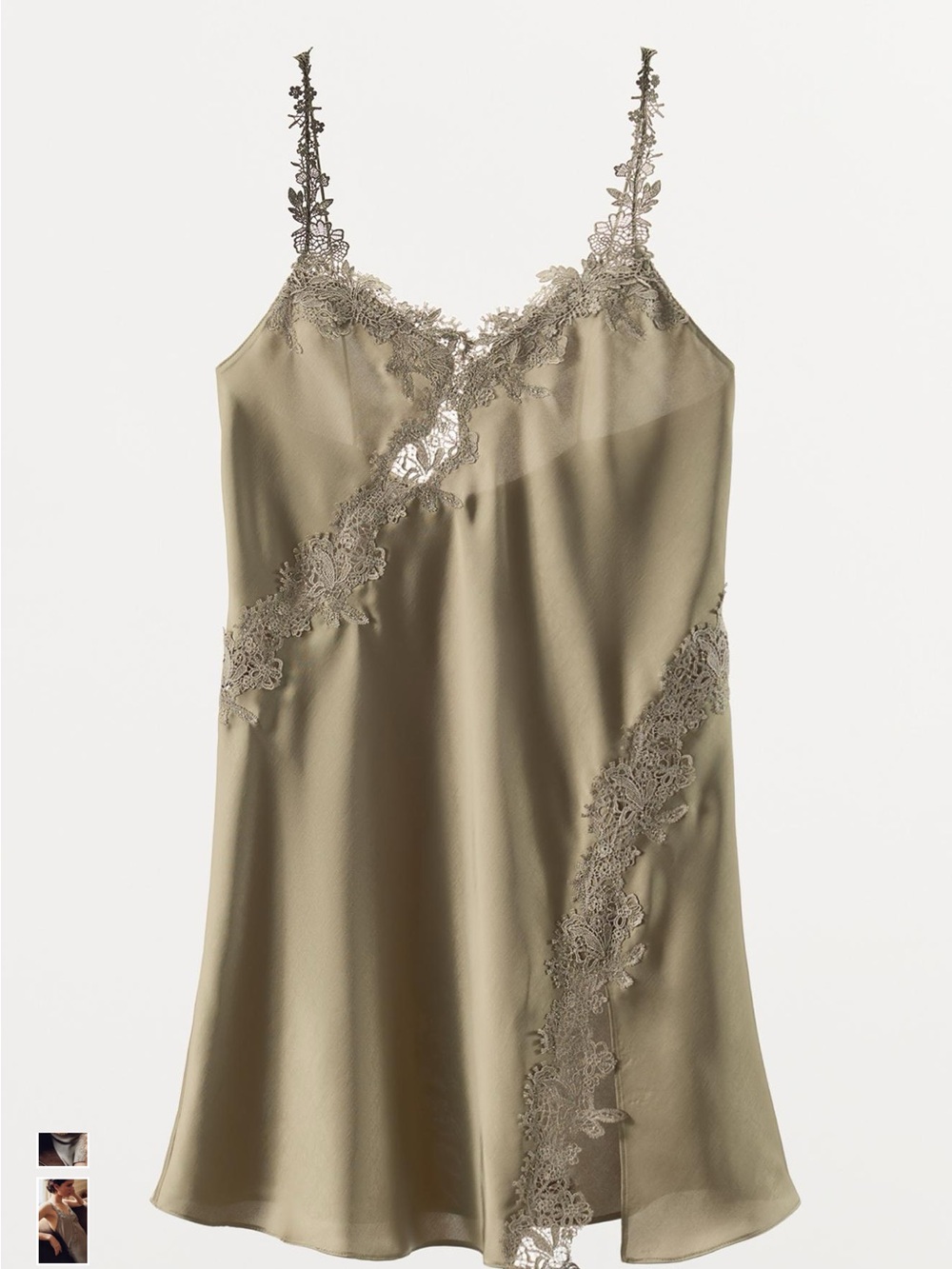 Zara Olive Lace-Trim Slip Dress
